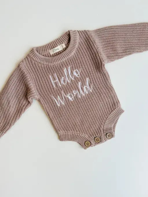 Hello World - Ribbed Knit Romper | Teddy Brown