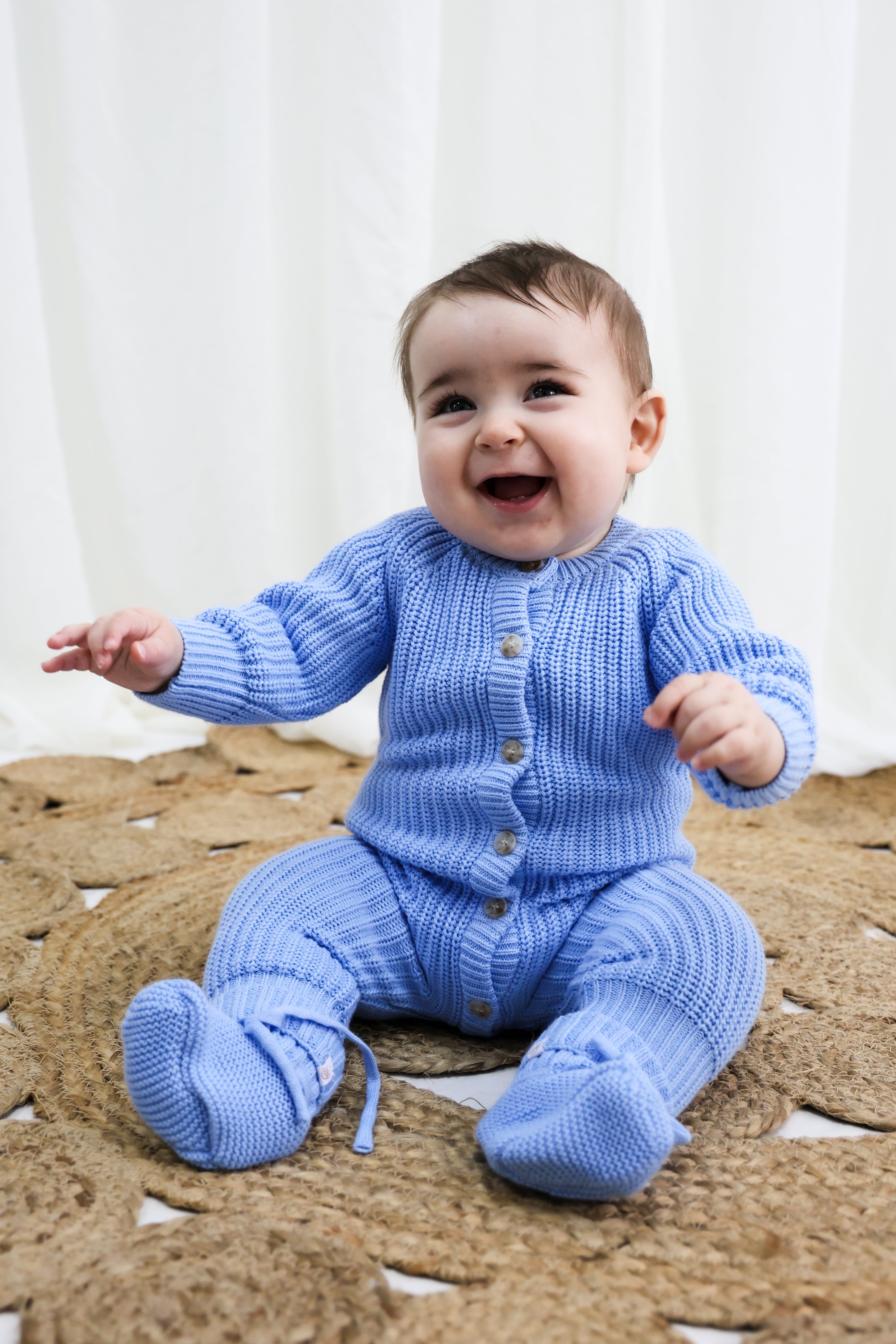 Signature Organic Chunky Knit Romper - Bluebell