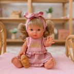 Doll Clothing - Red & Ivory Frilled Three-Piece Set with Croissant