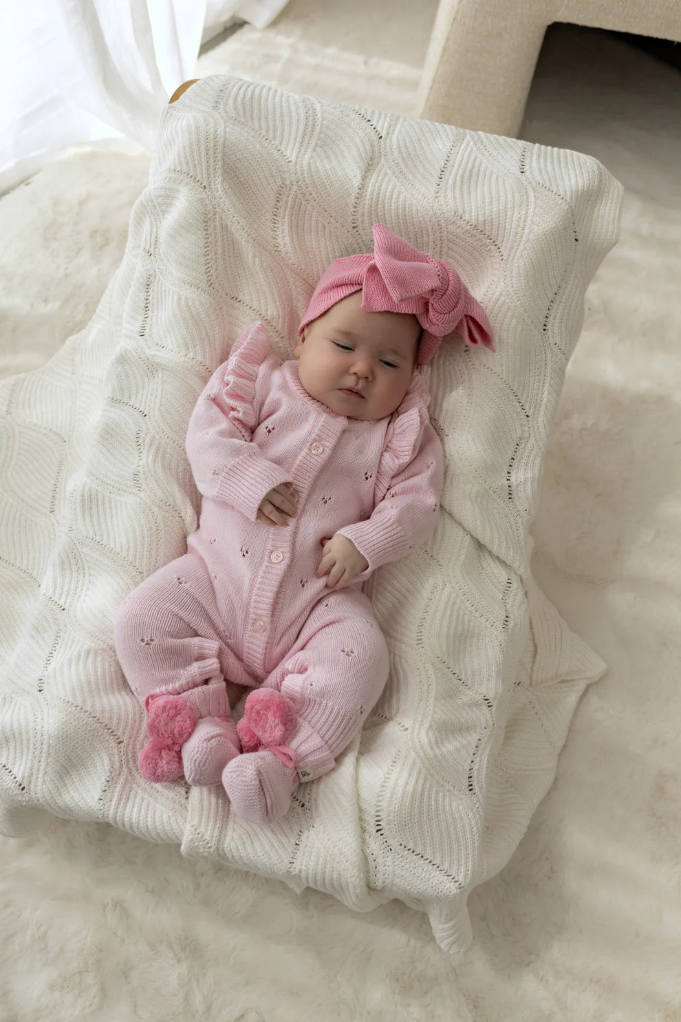 Knit Booties Pink Poms