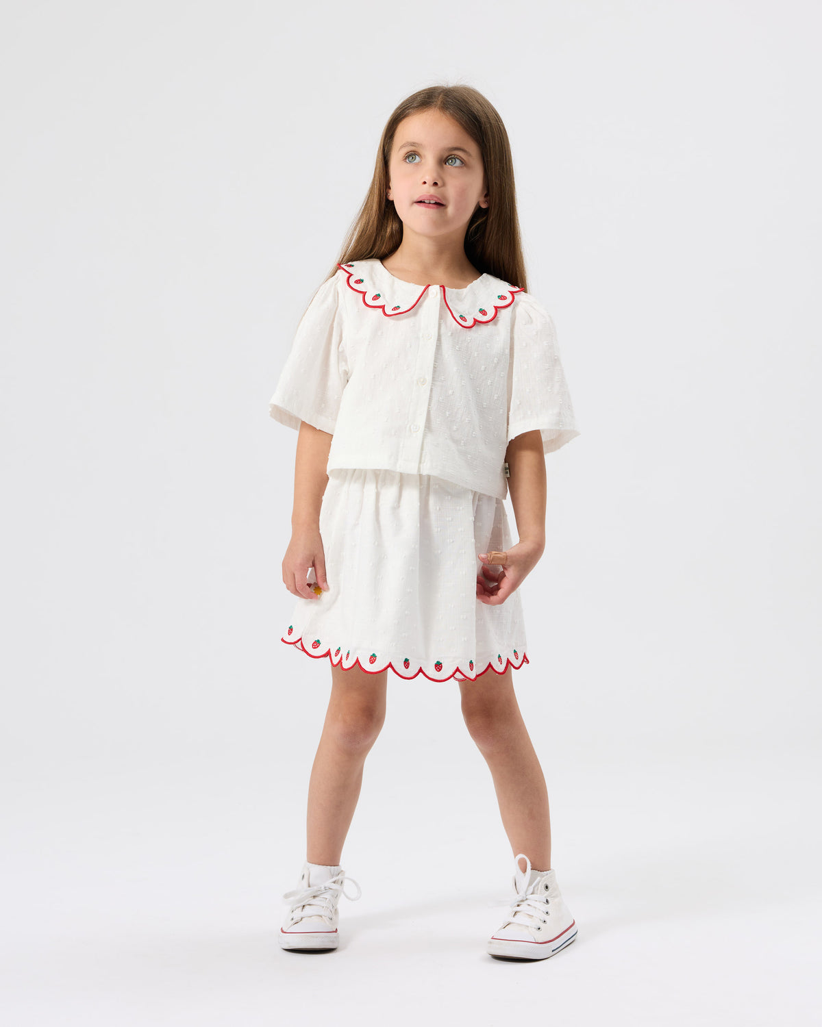 Scallop Collar Strawberry Cropped Blouse