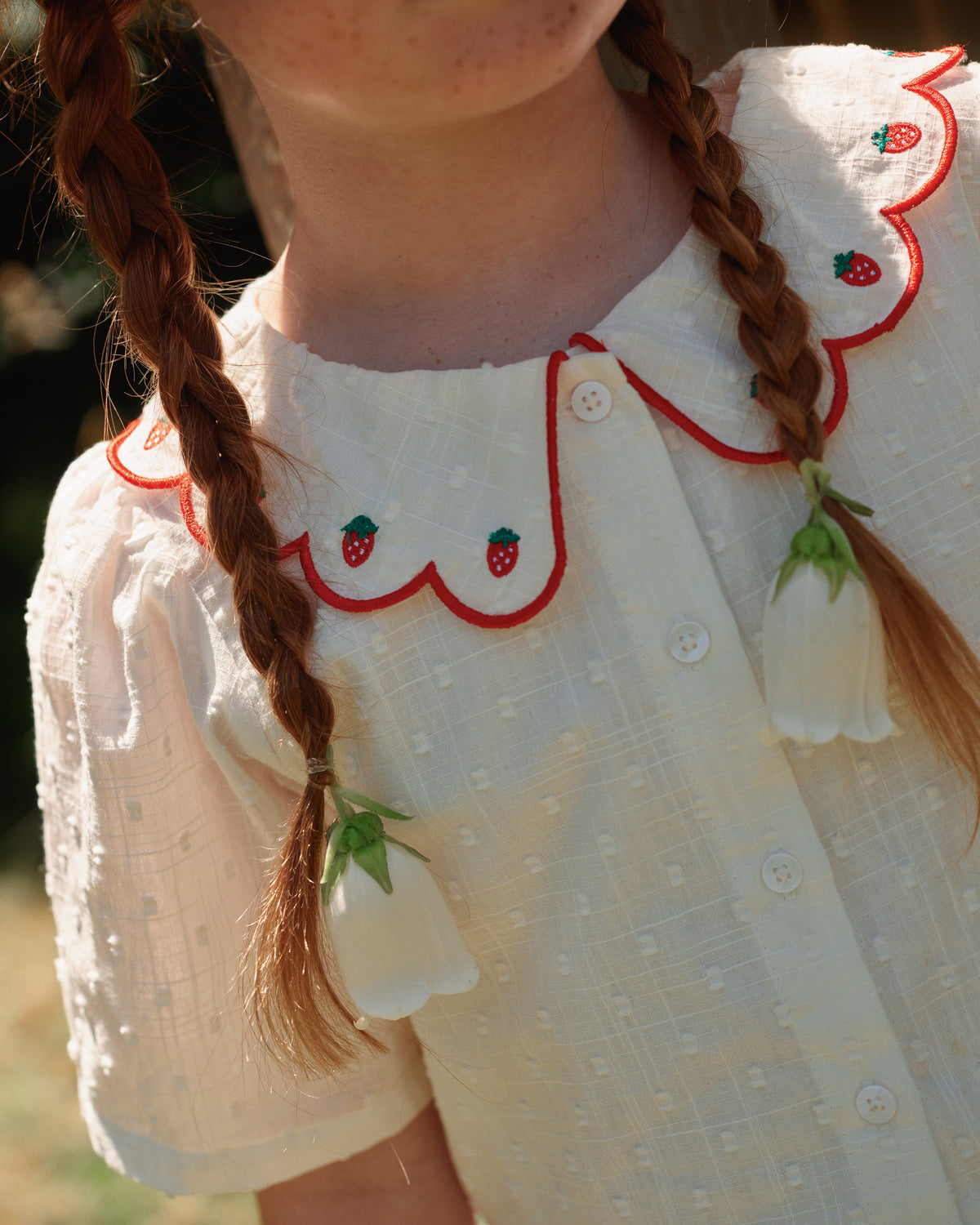 Scallop Collar Strawberry Cropped Blouse