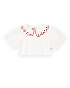 Scallop Collar Strawberry Cropped Blouse