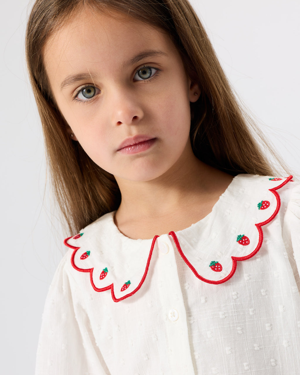 Scallop Collar Strawberry Cropped Blouse