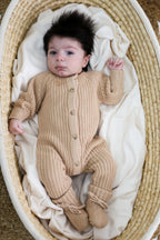 Organic Knitted Booties - Biscuit