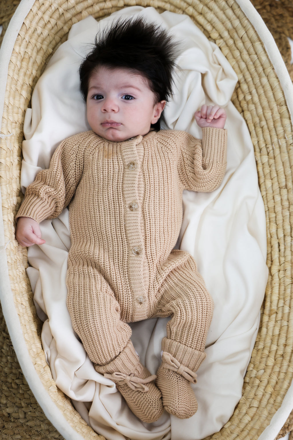 Signature Organic Chunky Knit Romper - Biscuit