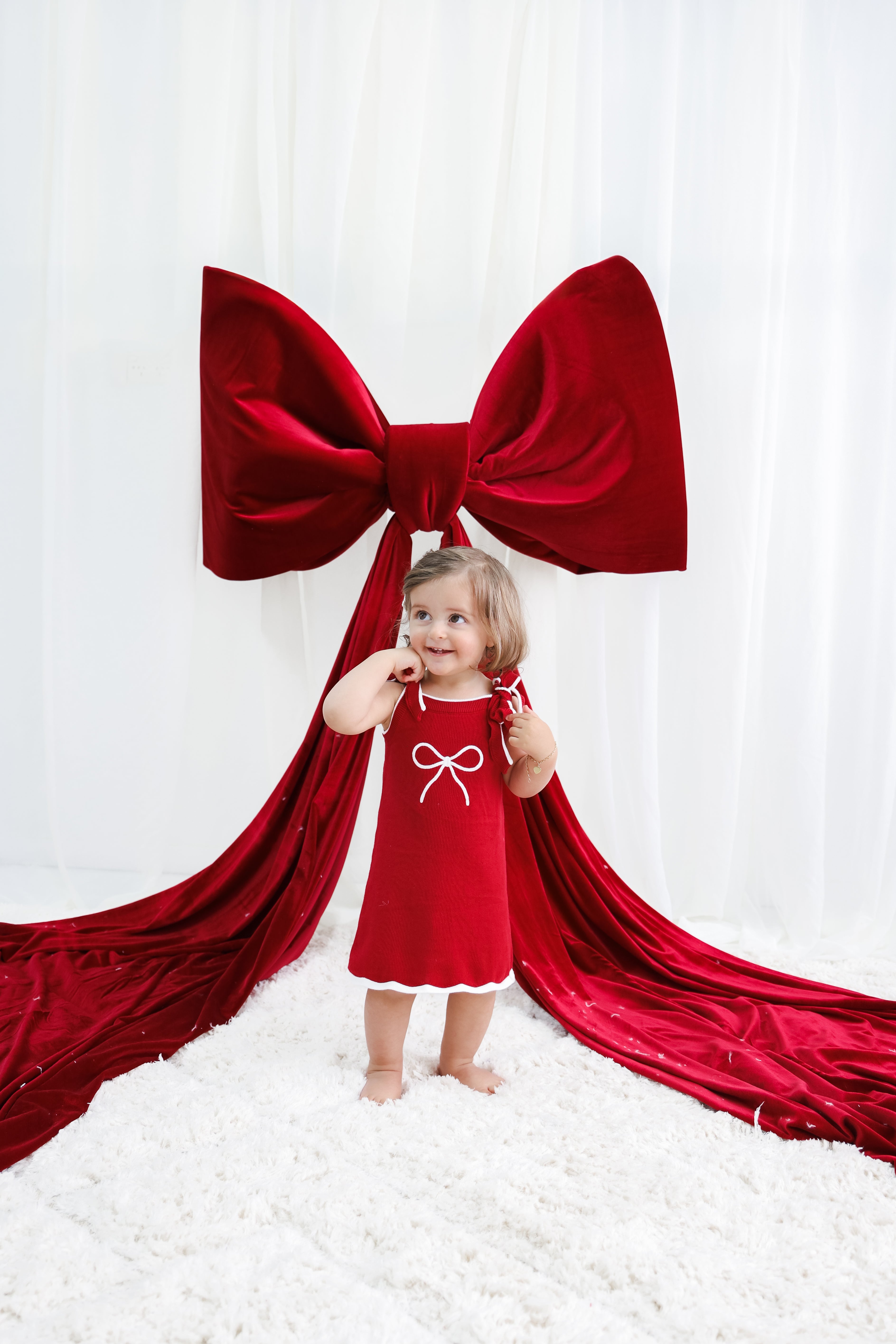 Bow Knit Dress - Crimson | PREORDER