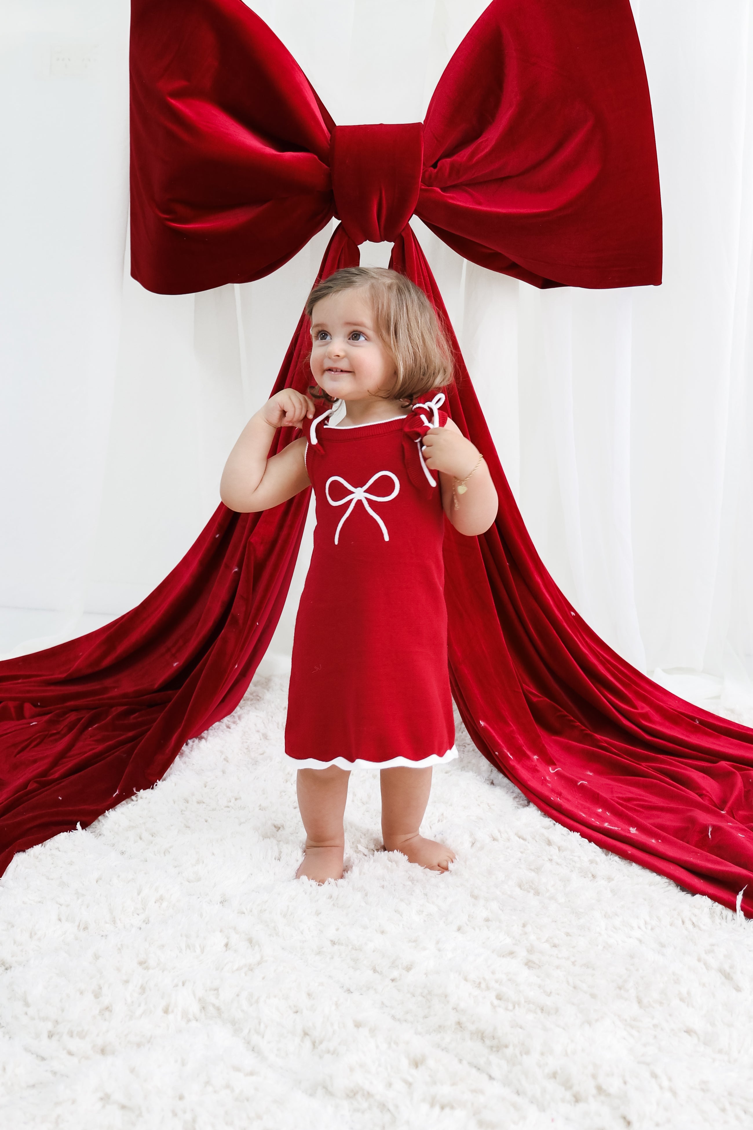 Bow Knit Dress - Crimson | PREORDER