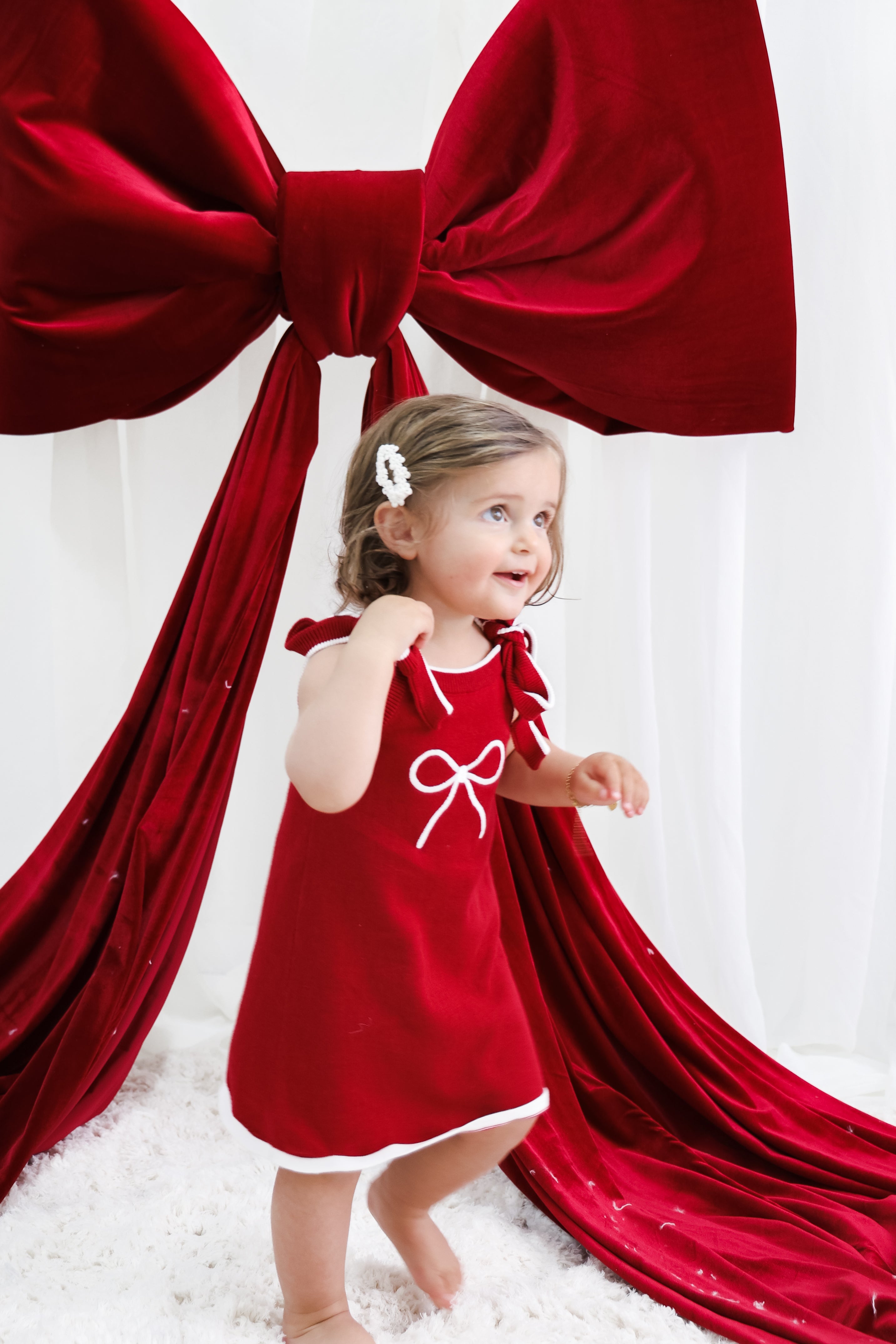 Bow Knit Dress - Crimson | PREORDER