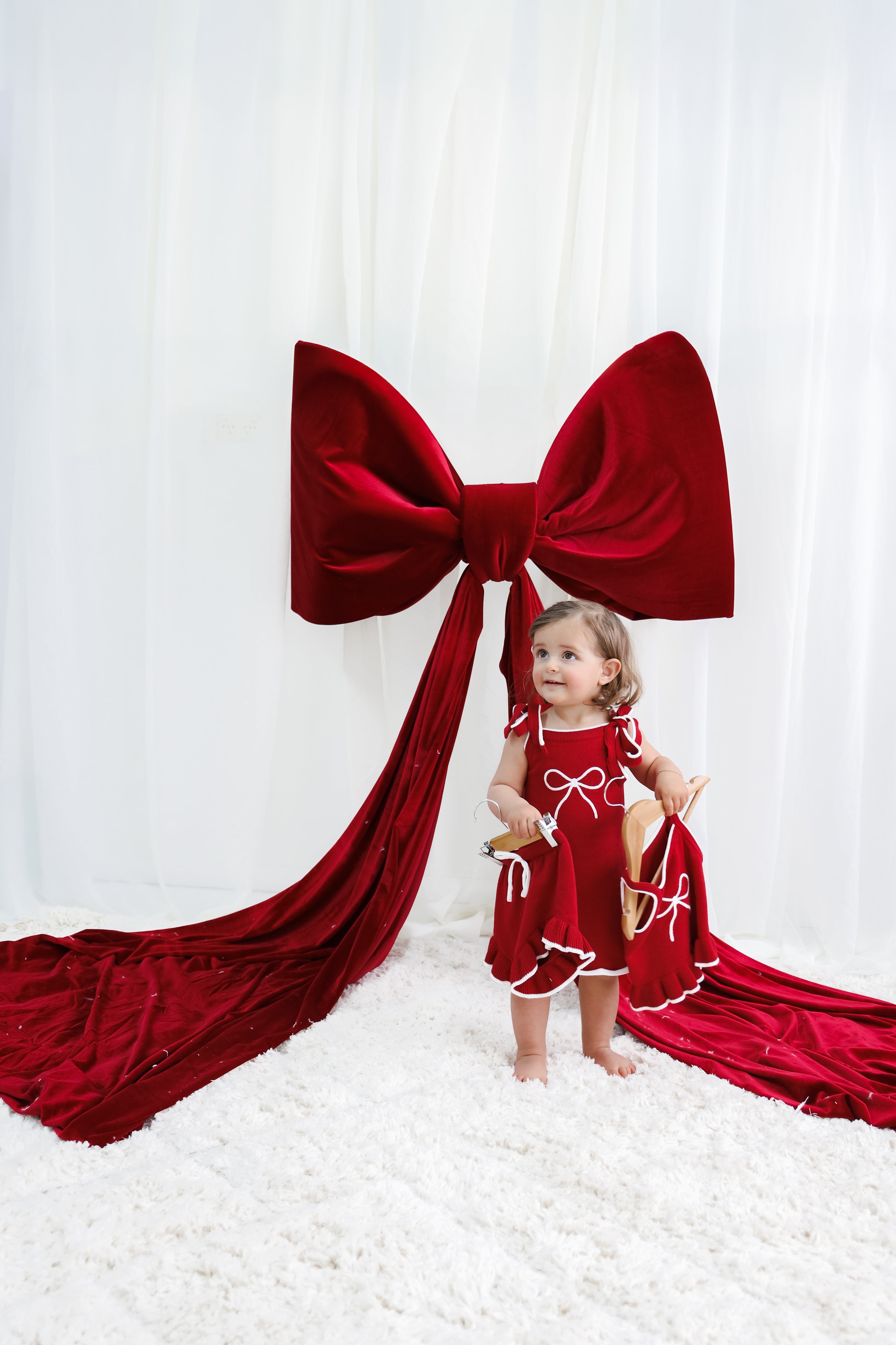 Bow Knit Dress - Crimson | PREORDER