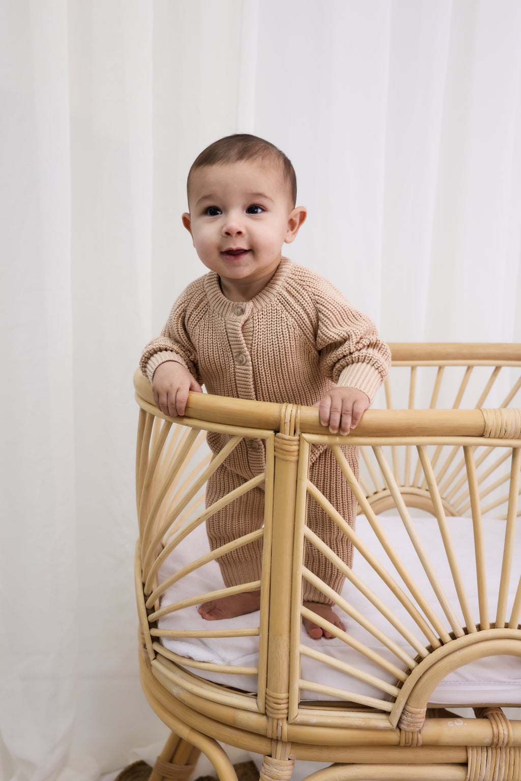 Signature Organic Chunky Knit Romper - Biscuit