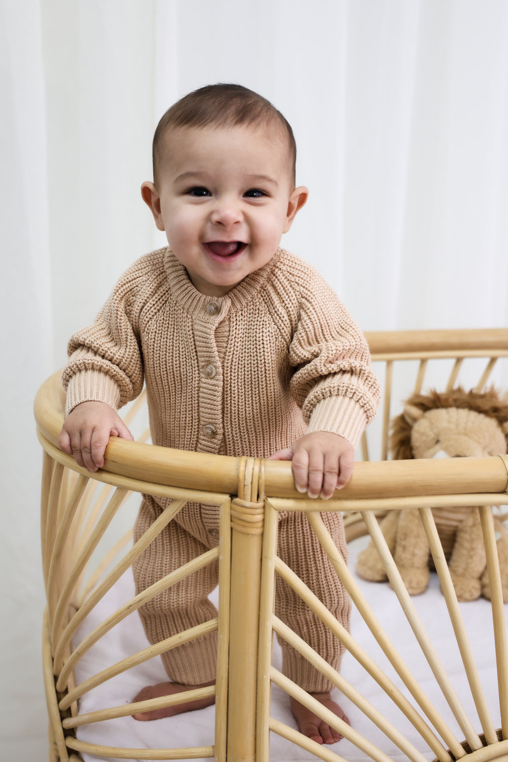 Signature Organic Chunky Knit Romper - Biscuit