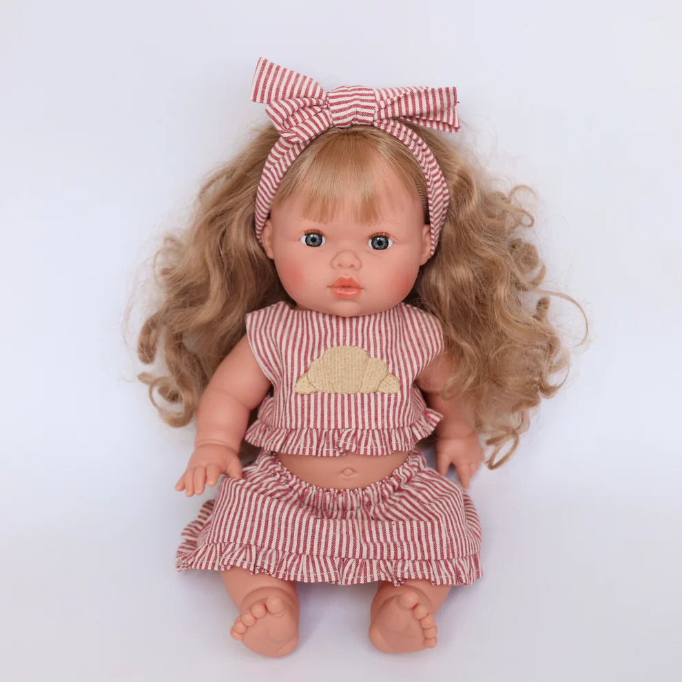 COMING SOON Doll Clothing - Red & Ivory Frilled Three-Piece Set with Croissant