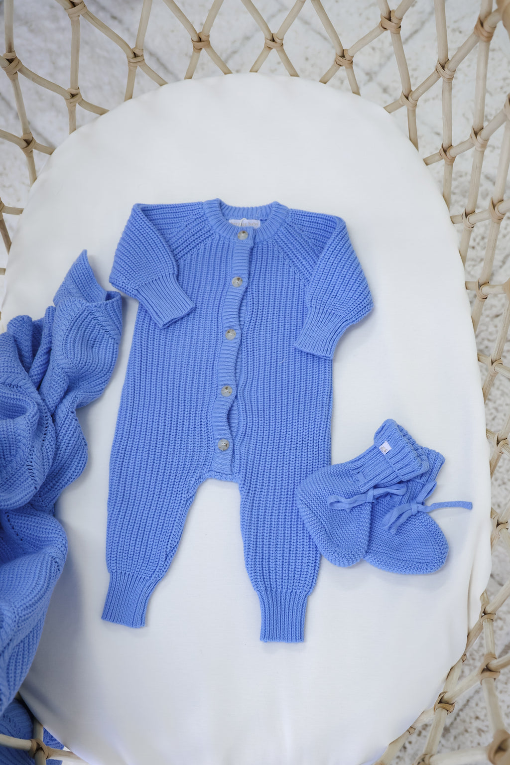 Signature Organic Knit Blanket - Bluebell