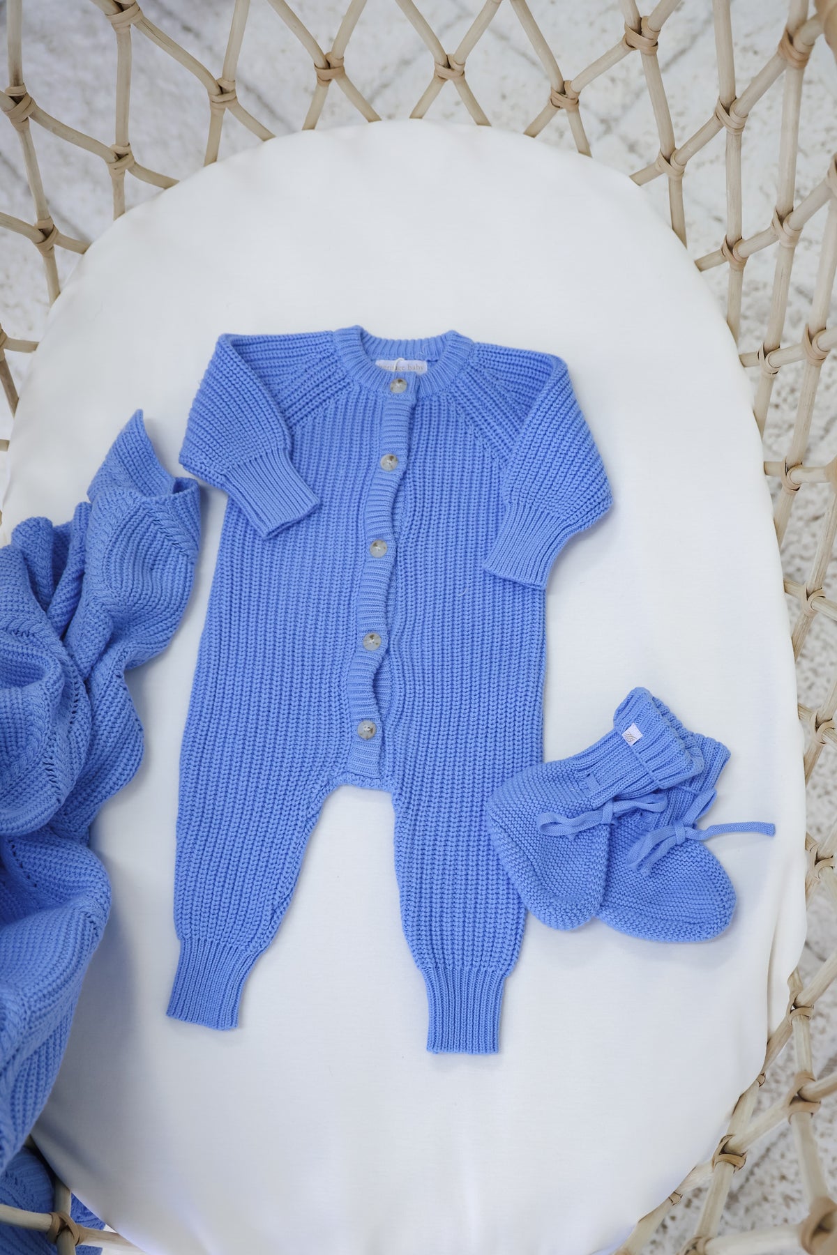 Signature Organic Knit Blanket - Bluebell
