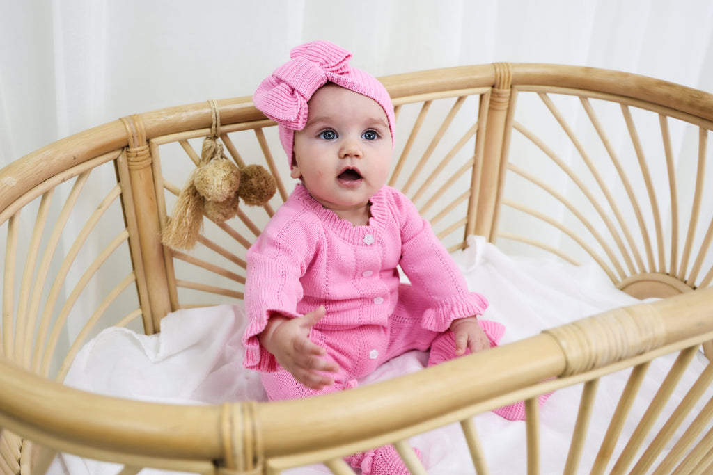 Organic Knitted Headband Bow - Blossom