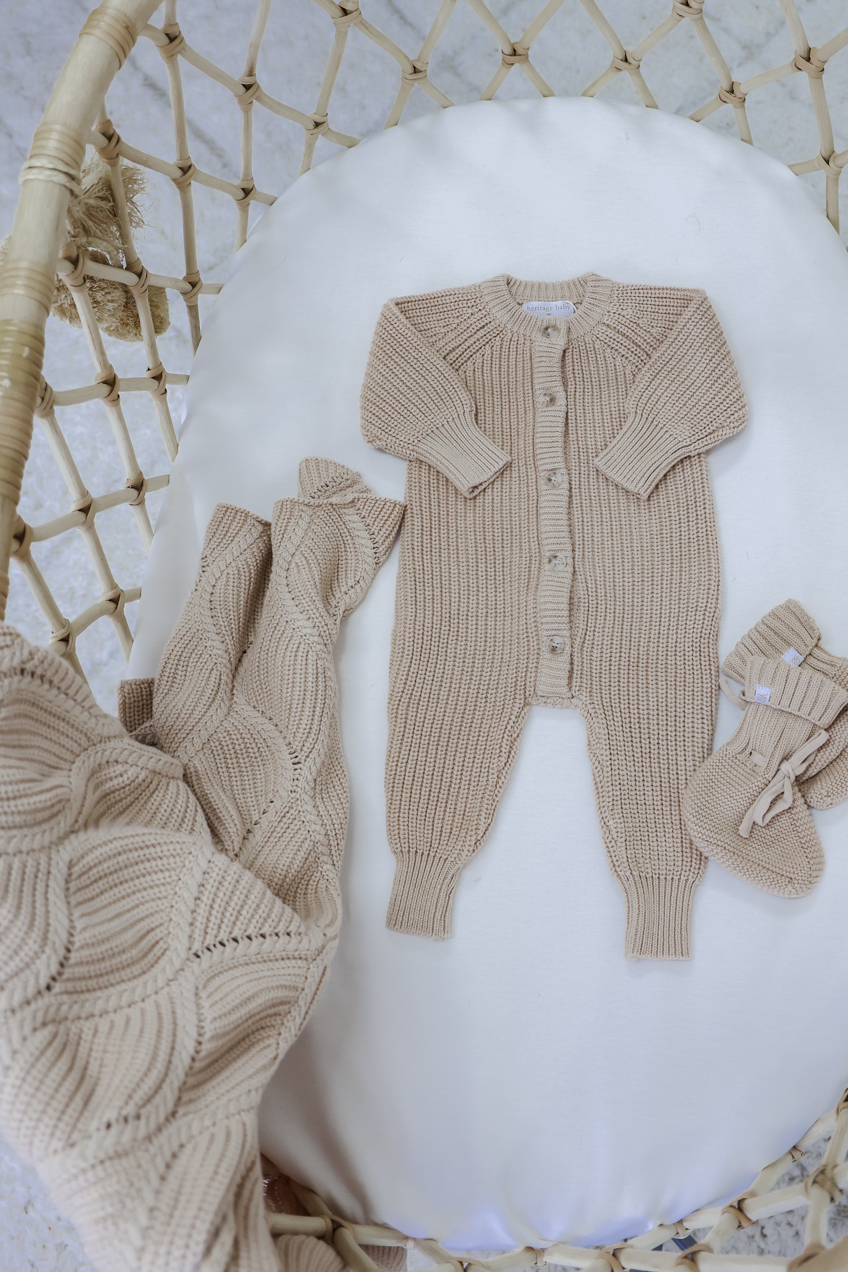 Signature Organic Chunky Knit Romper - Biscuit