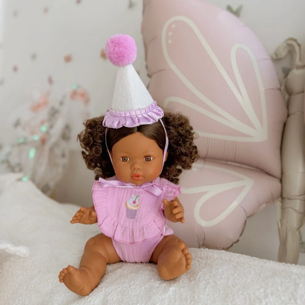 Lilac Birthday Cupcake Bib & Diaper Doll Set