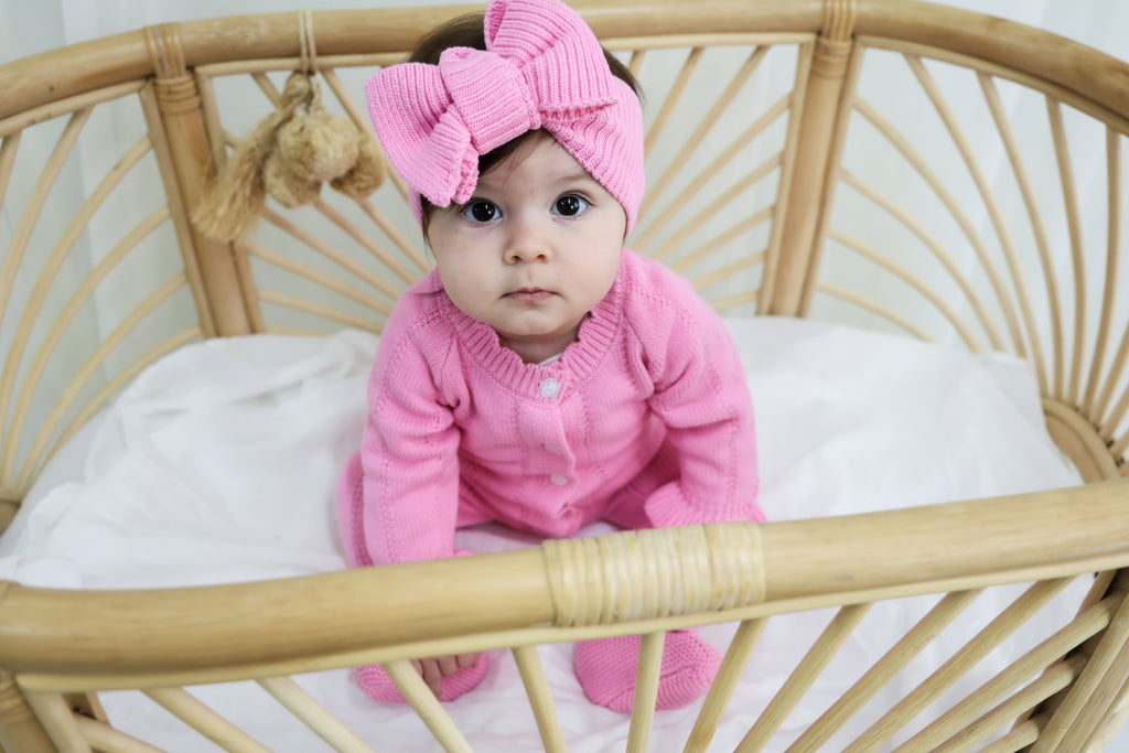 Organic Knitted Headband Bow - Blossom