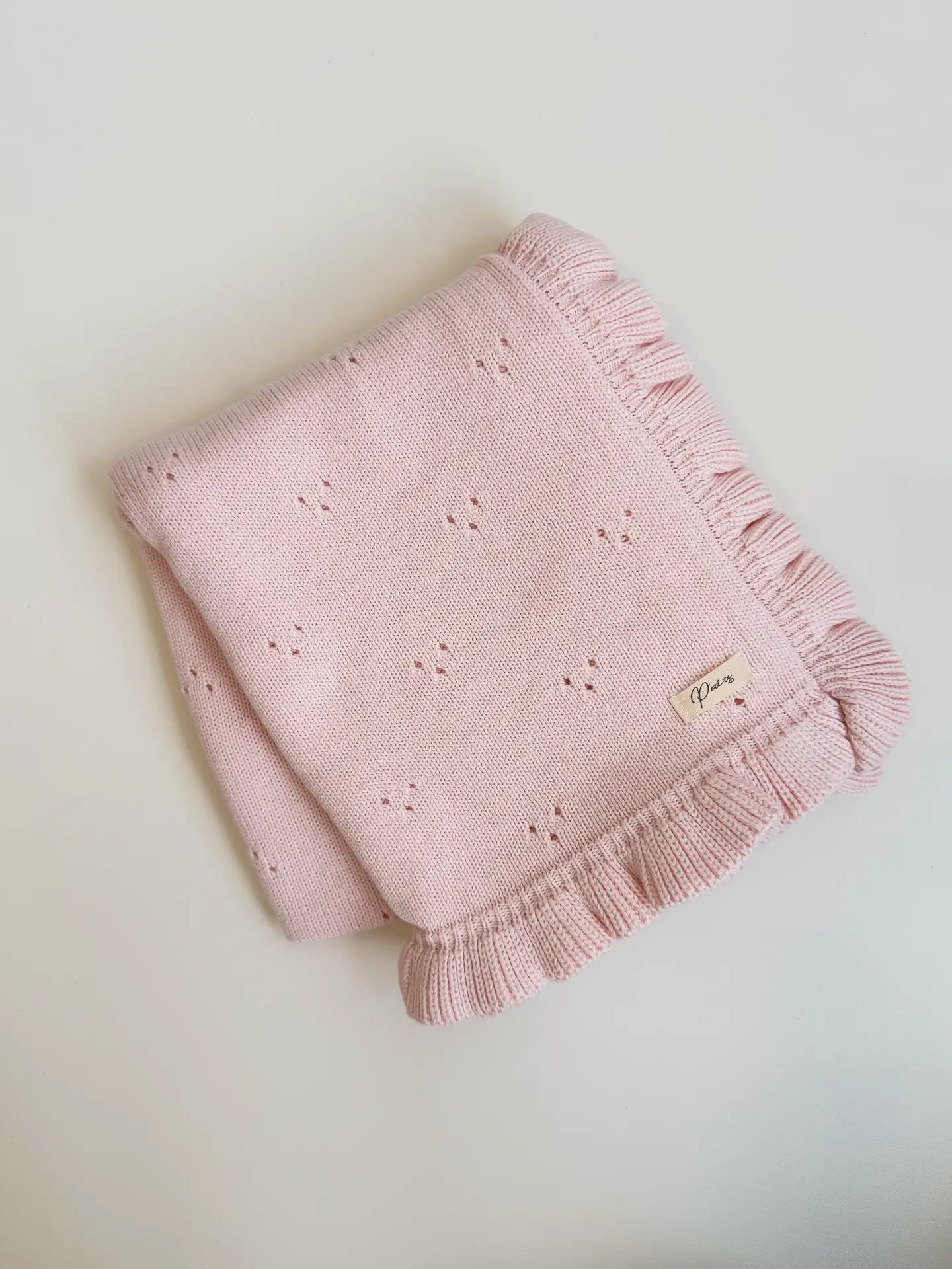 Frill Pointelle Baby Blanket | Baby Pink