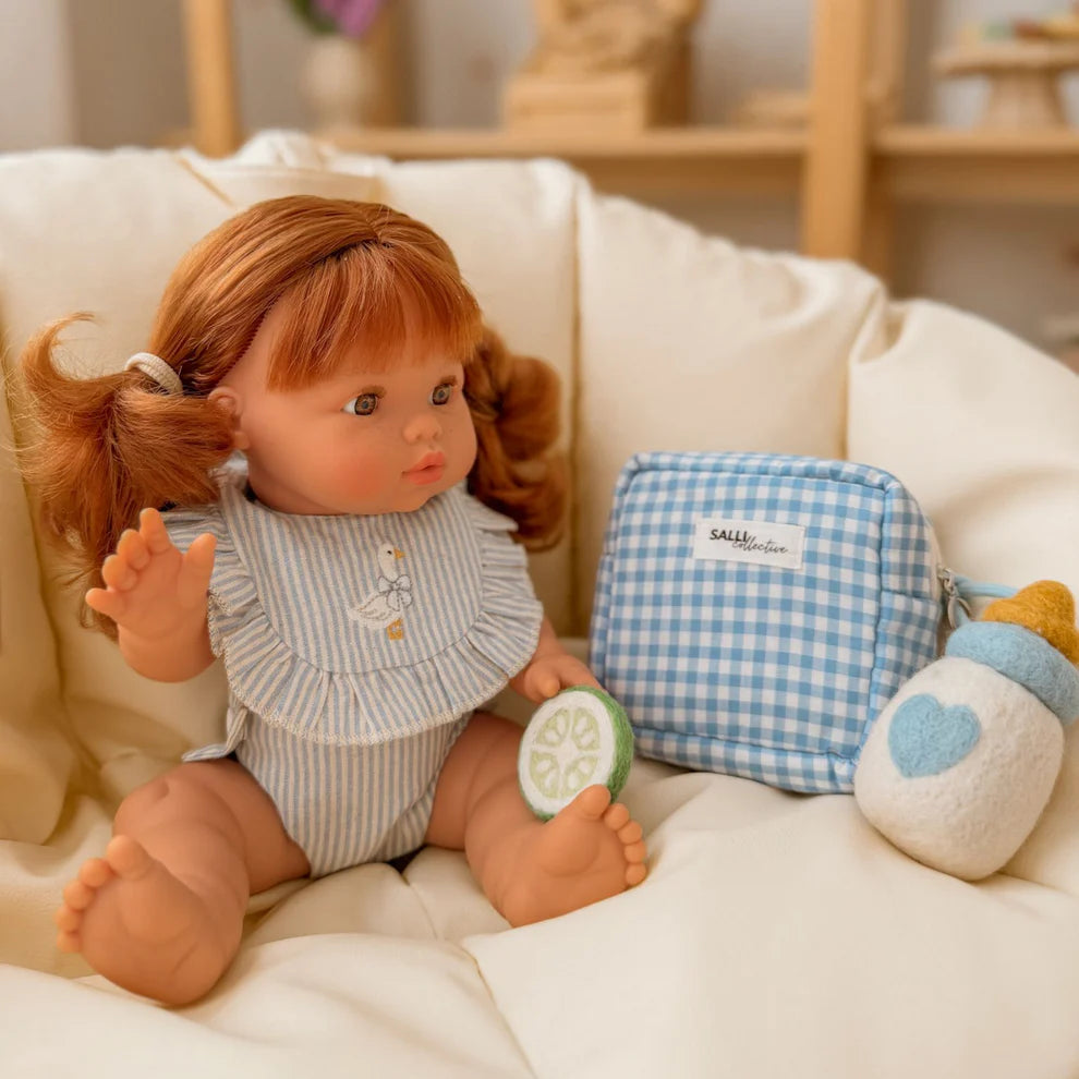 COMING SOON Goose Frilled Bib & Diaper Doll Set