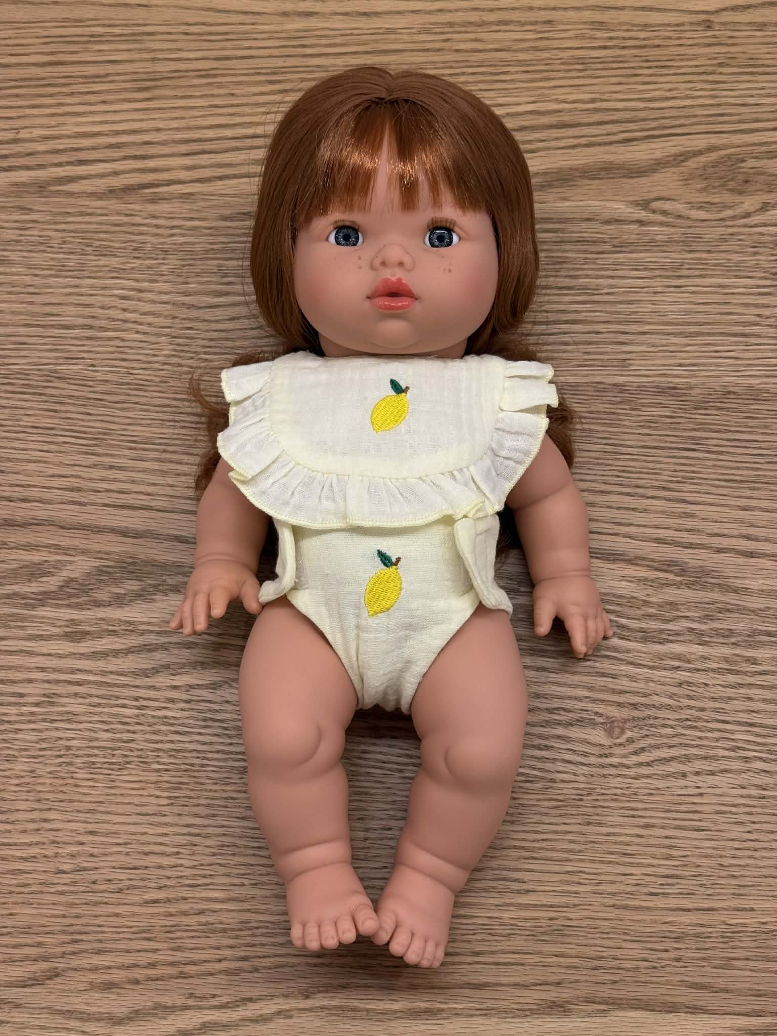 🍋 Lemon Frilled Bib & Diaper Doll Set