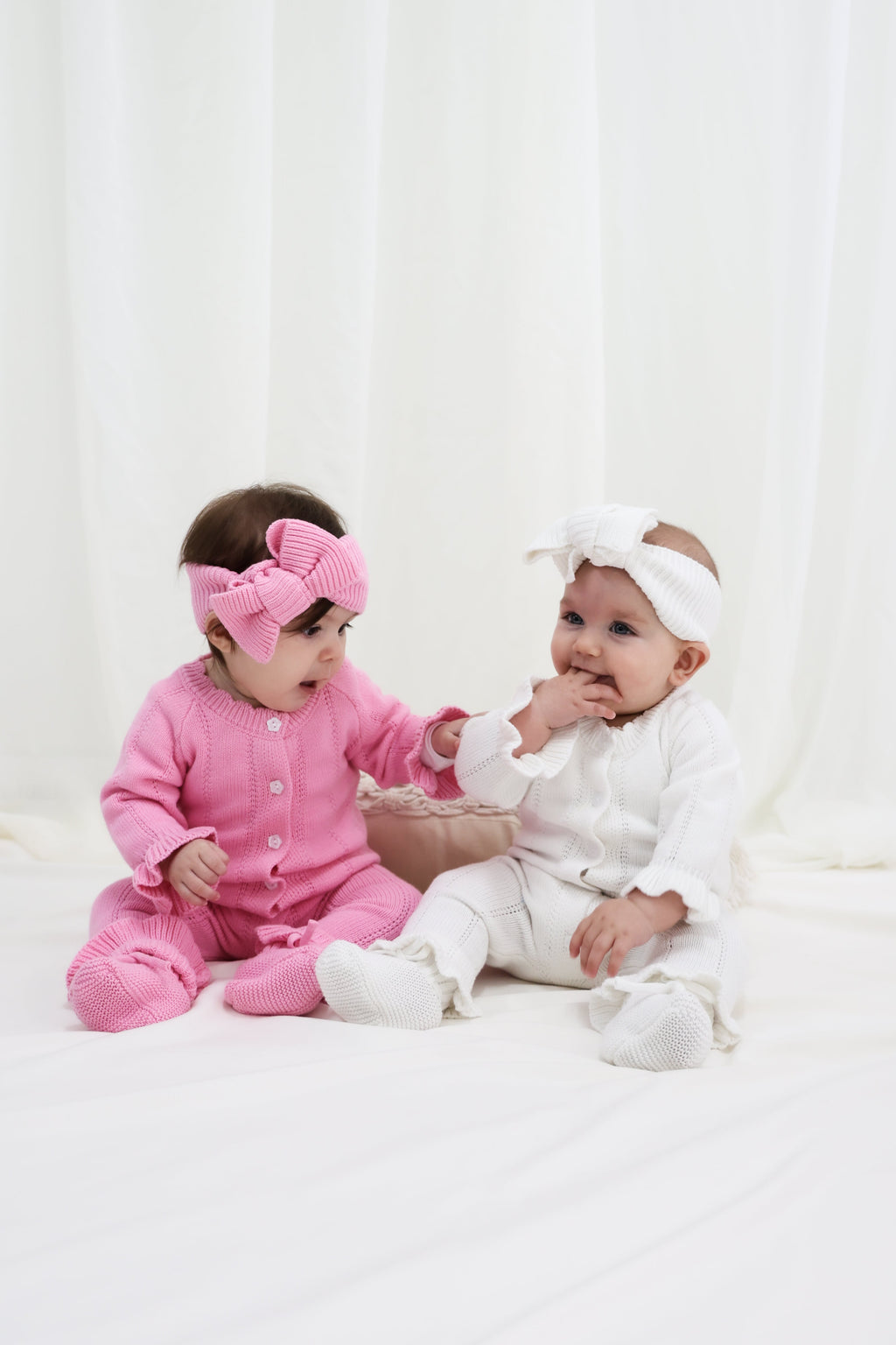 Penelope Frill Organic Knit Romper - Pearl White