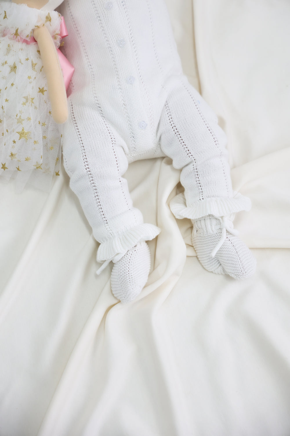 Organic Knitted Booties - Pearl White