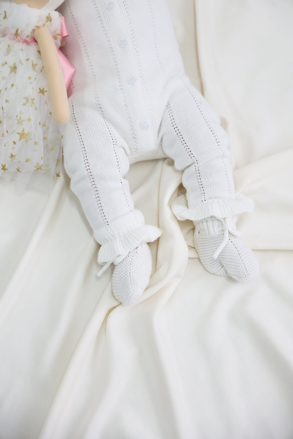Organic Knitted Booties - Pearl White