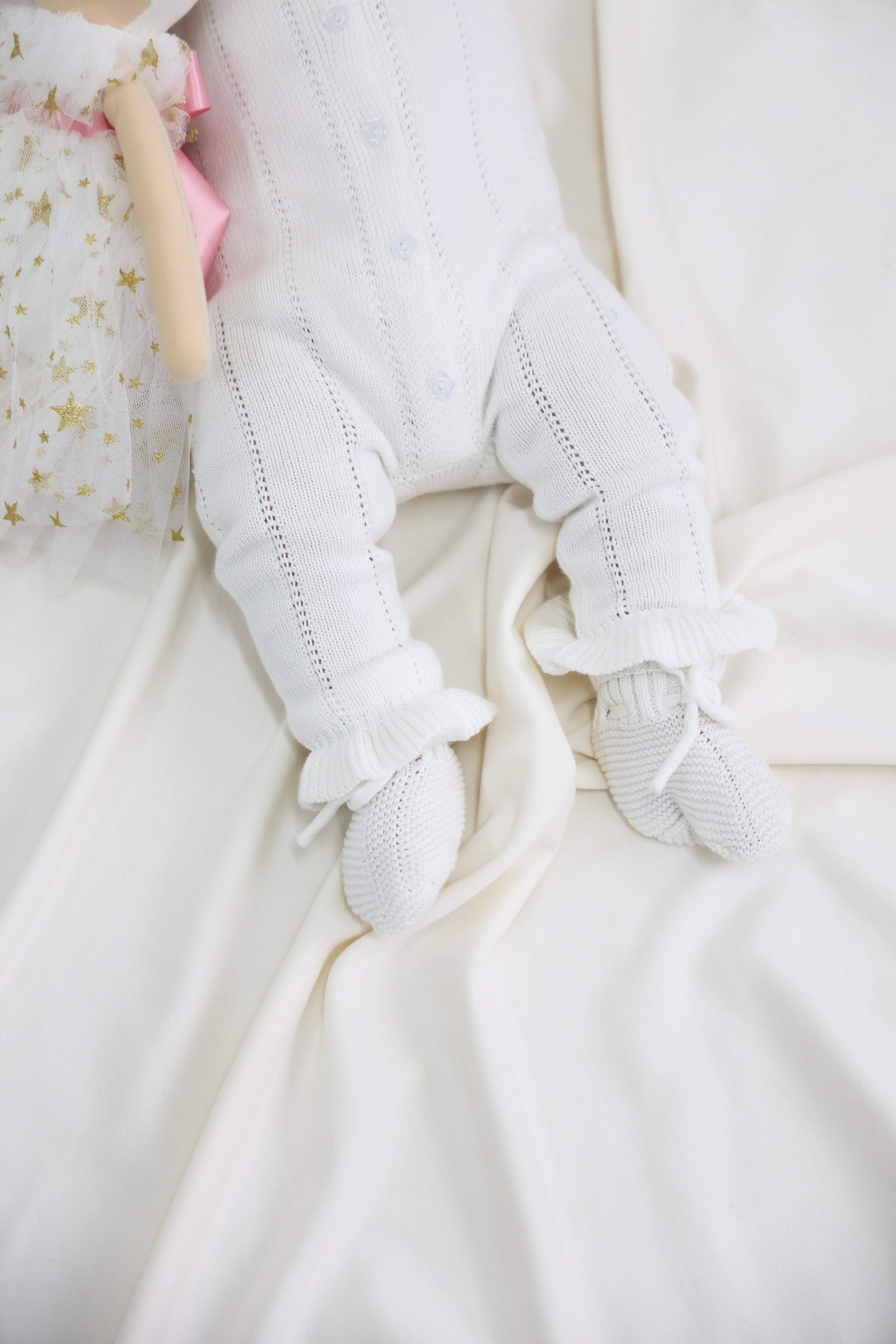 Organic Knitted Booties - Pearl White