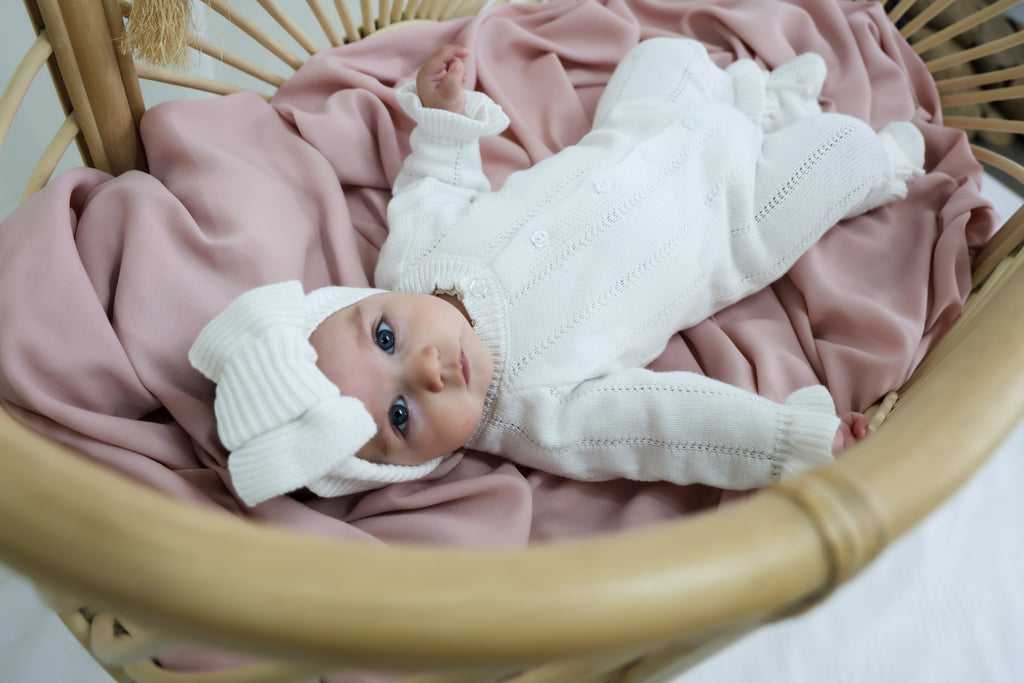 Penelope Frill Organic Knit Romper - Pearl White