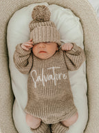 Chunky Textured Knit Beanie | Brown