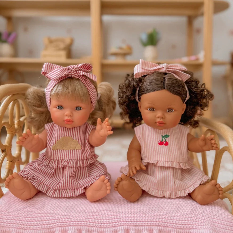 COMING SOON Doll Clothing - Red & Ivory Frilled Three-Piece Set with Croissant