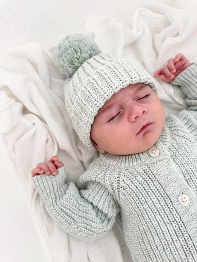 Textured Cotton Long Romper | Sea Mist