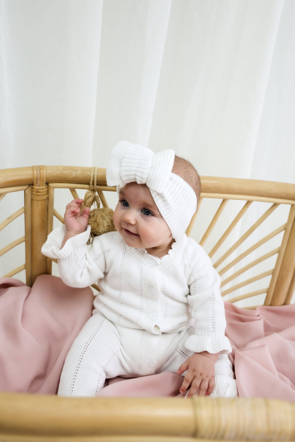 Organic Knitted Headband Bow - Pearl White