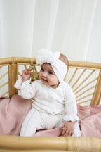 Organic Knitted Headband Bow - Pearl White