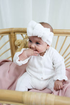 Organic Knitted Headband Bow - Pearl White