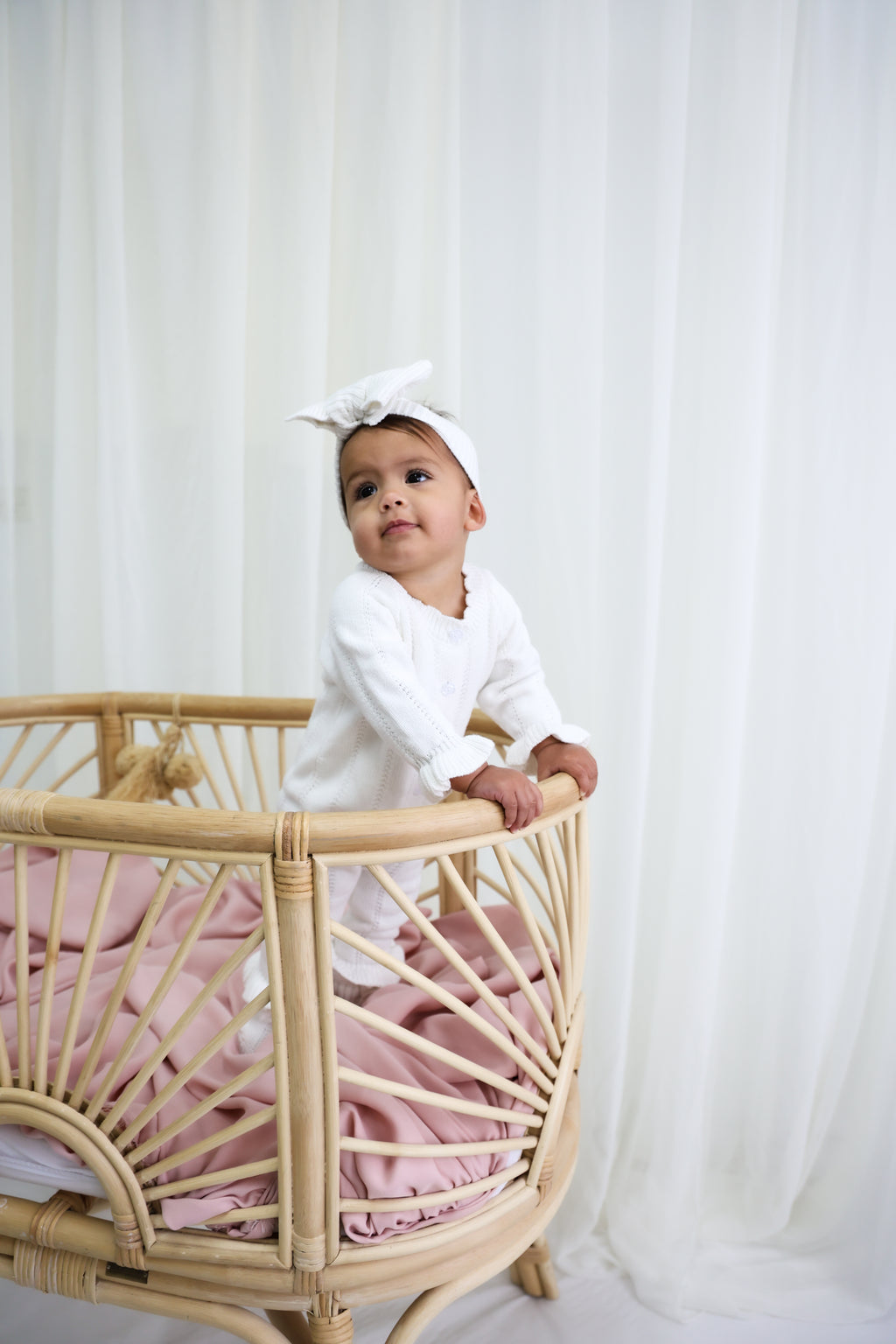 Organic Knitted Headband Bow - Pearl White