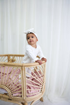 Organic Knitted Headband Bow - Pearl White
