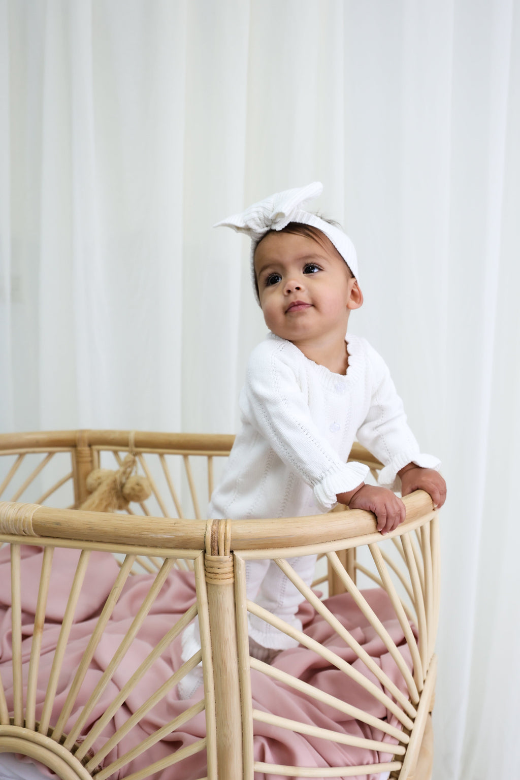 Penelope Frill Organic Knit Romper - Pearl White