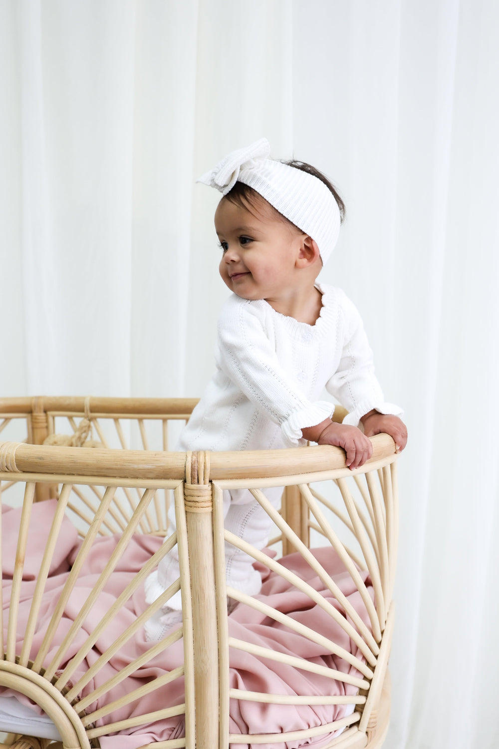 Penelope Frill Organic Knit Romper - Pearl White