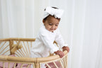 Organic Knitted Headband Bow - Pearl White