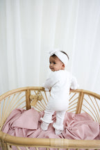 Organic Knitted Headband Bow - Pearl White