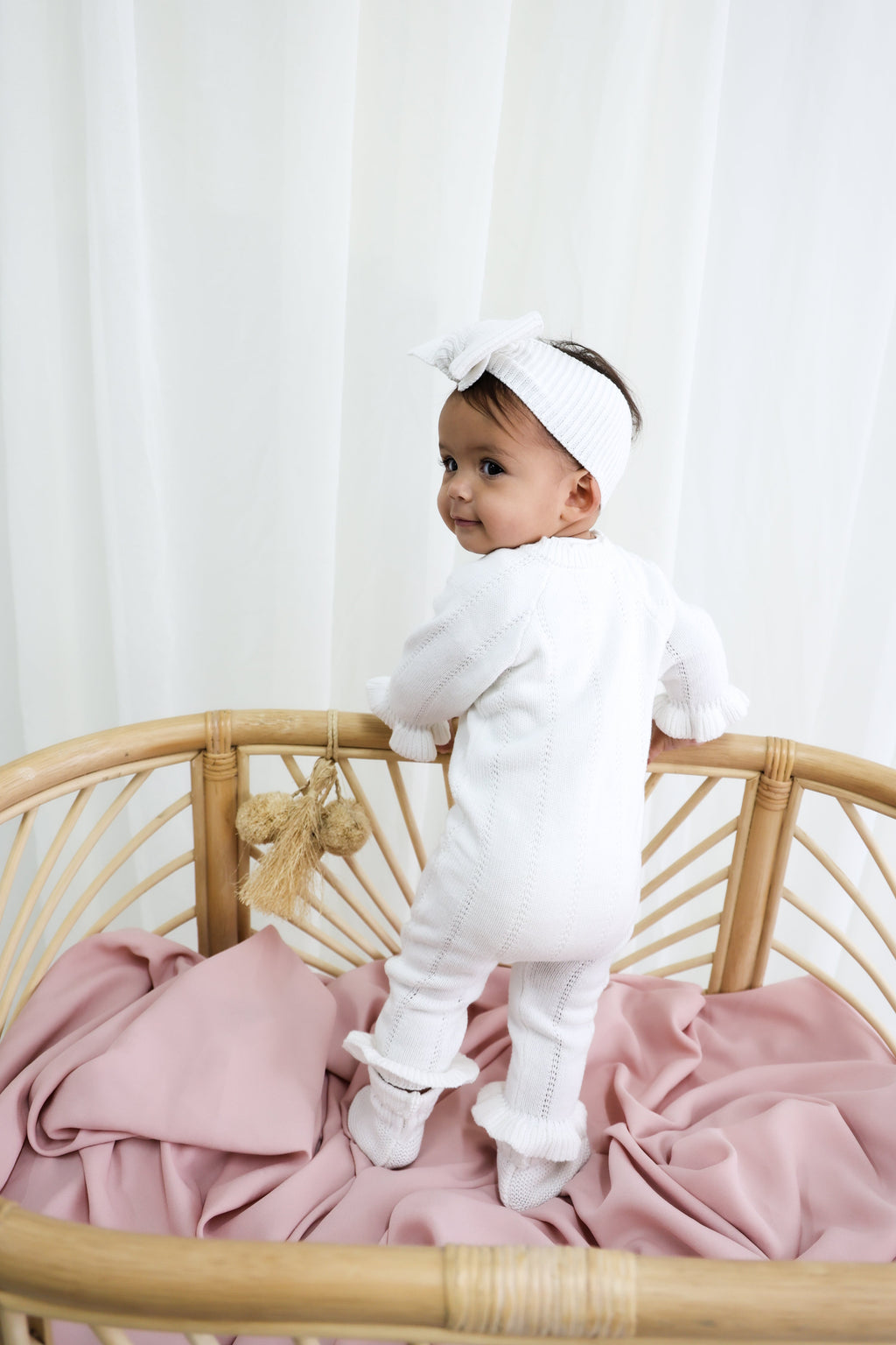Penelope Frill Organic Knit Romper - Pearl White