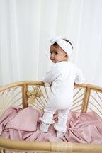 Penelope Frill Organic Knit Romper - Pearl White