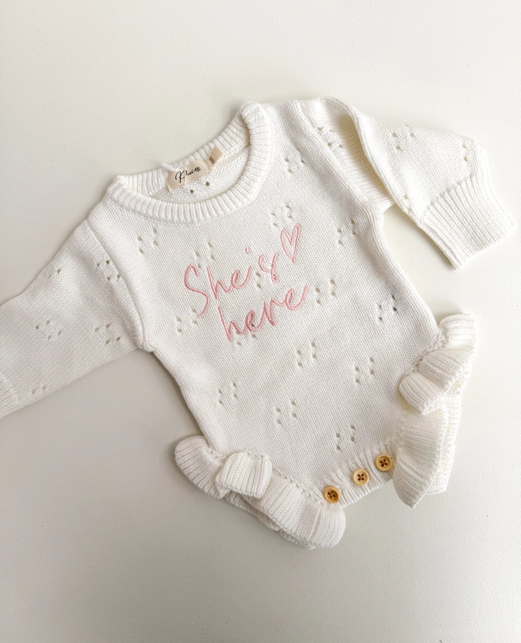 She's Here Heart - Pointelle Romper | Milk