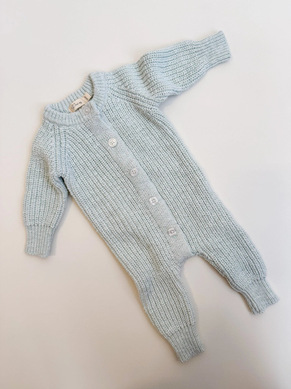 Textured Cotton Long Romper | Sea Mist