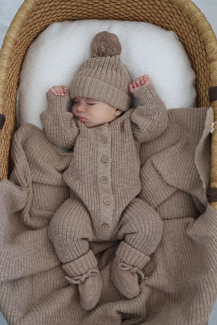 Textured Ribbed Cotton Blanket | Brown
