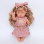 Doll Clothing - Red & Ivory Frilled Three-Piece Set with Croissant