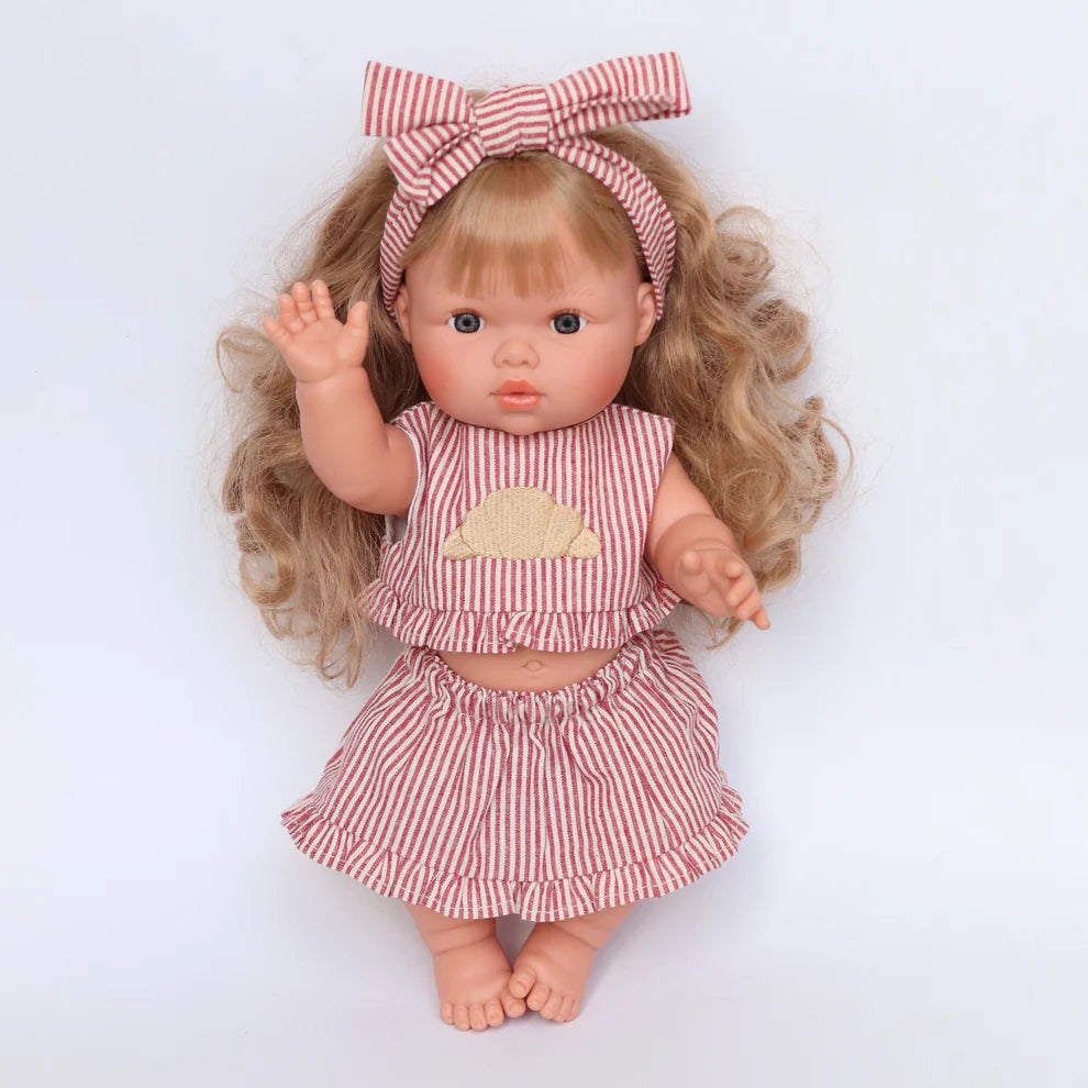 COMING SOON Doll Clothing - Red & Ivory Frilled Three-Piece Set with Croissant